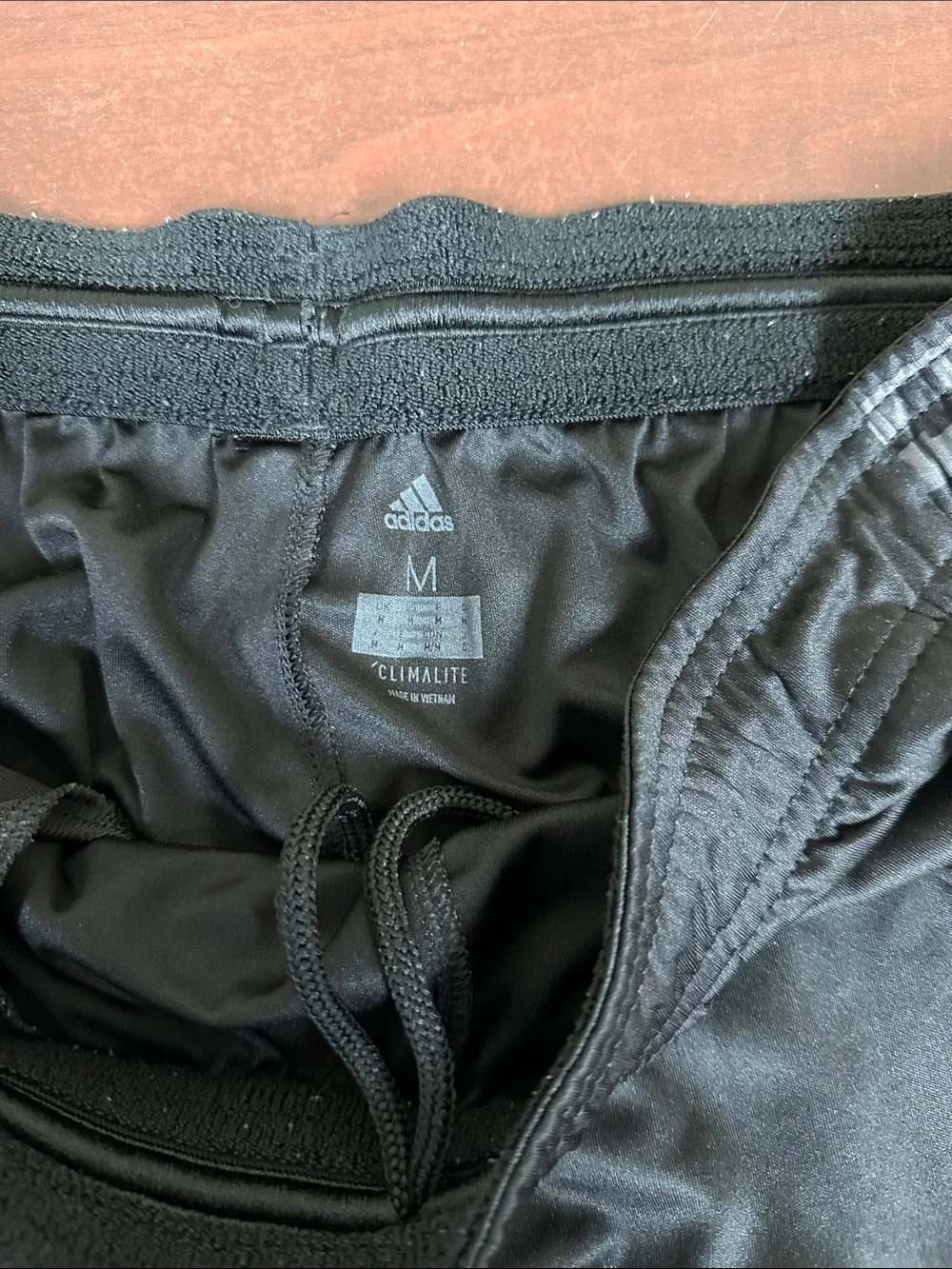 #218, Size M, adidas Men’s Black Athletic Shorts with Gray Patterned Side Panels